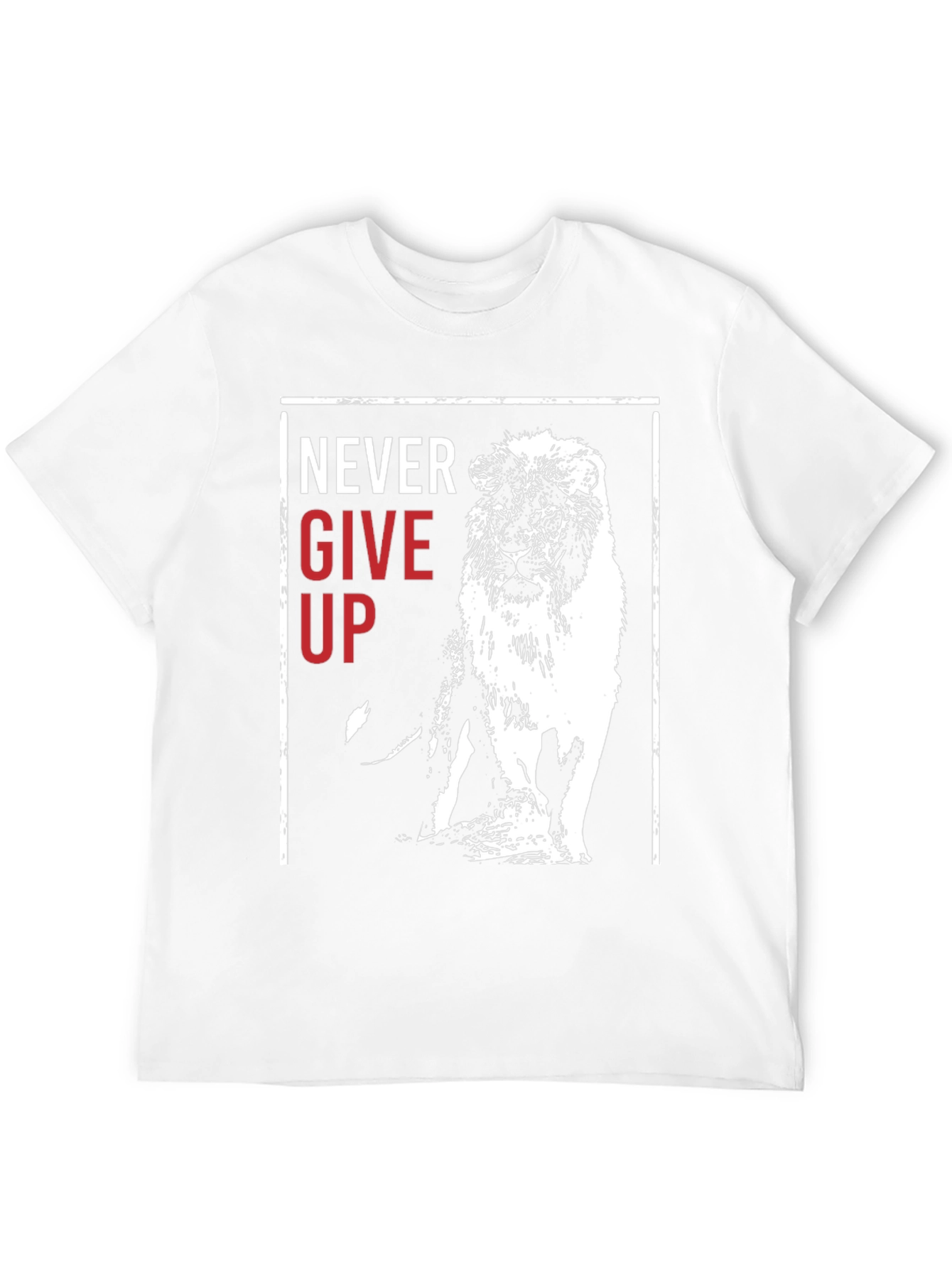 Lion Never Give Up Graphic Print Crew Neck Tee