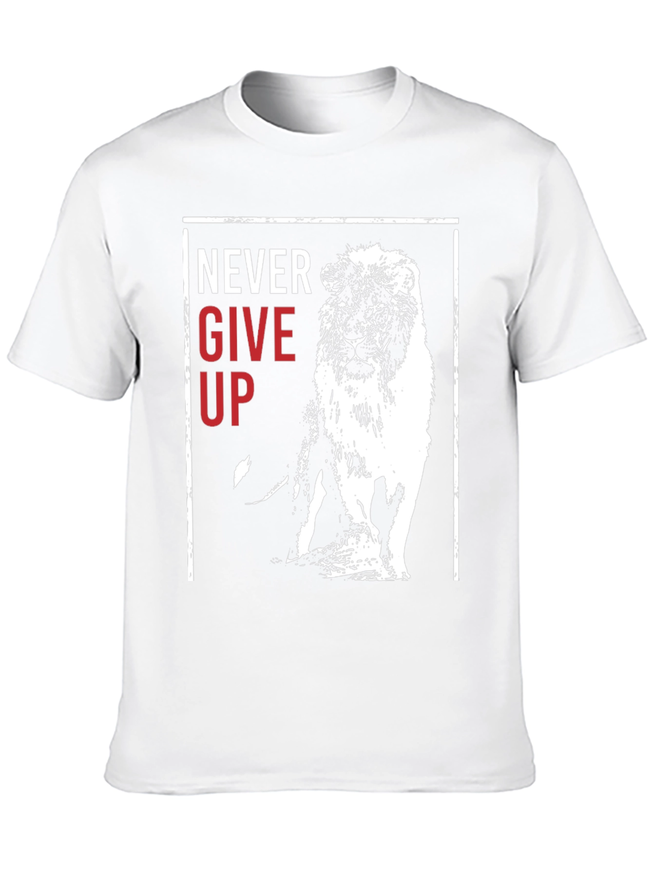 Lion Never Give Up Graphic Print Crew Neck Tee