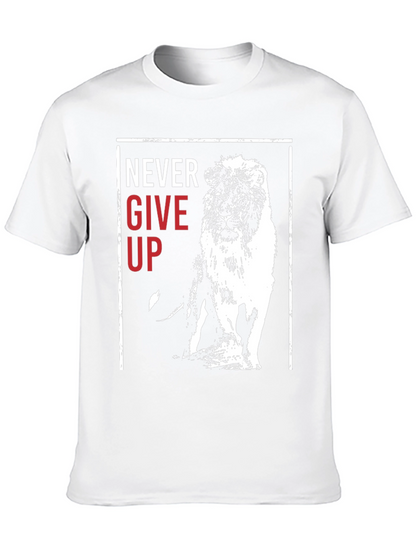 Lion Never Give Up Graphic Print Crew Neck Tee
