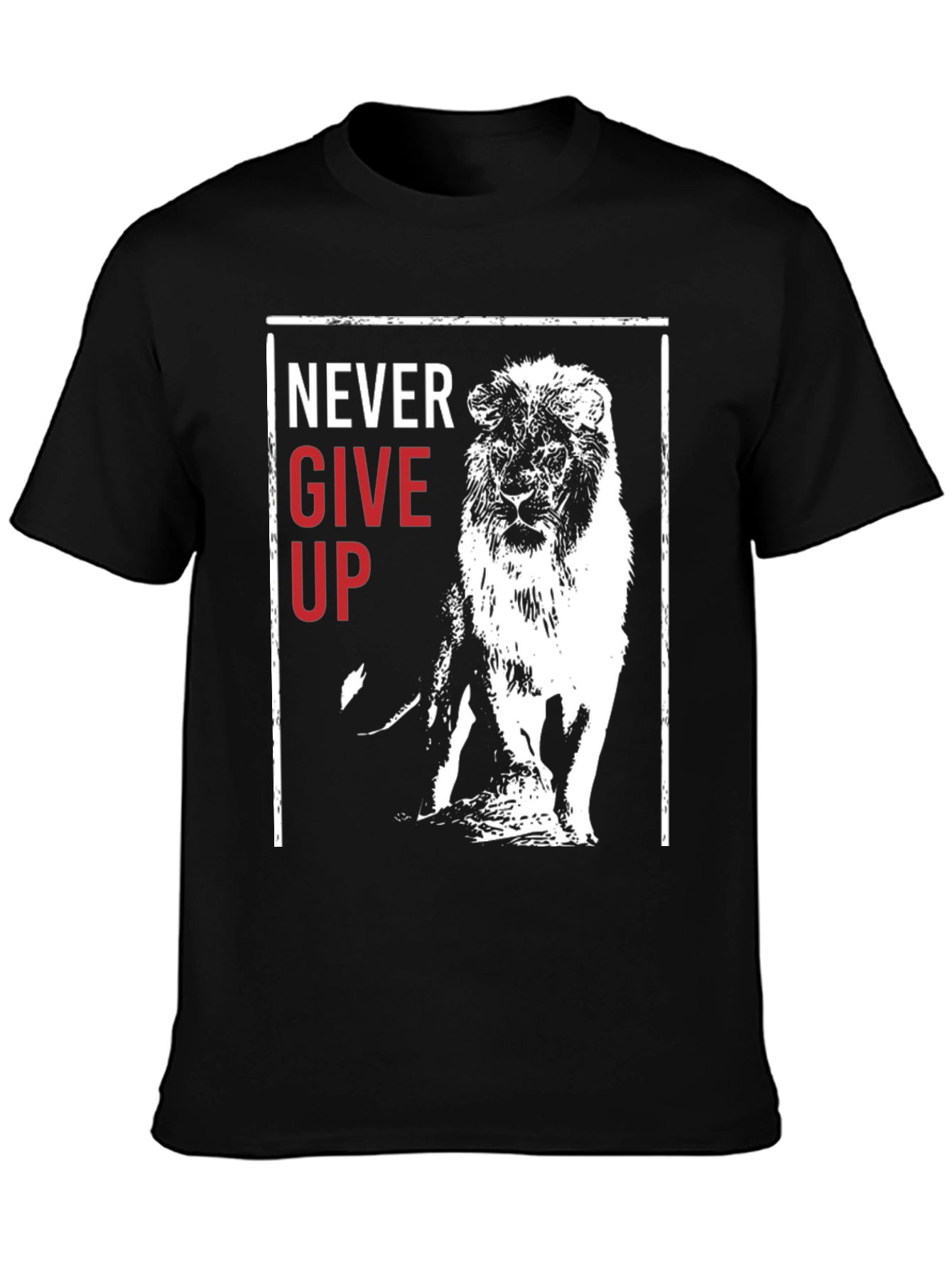 Lion Never Give Up Graphic Print Crew Neck Tee