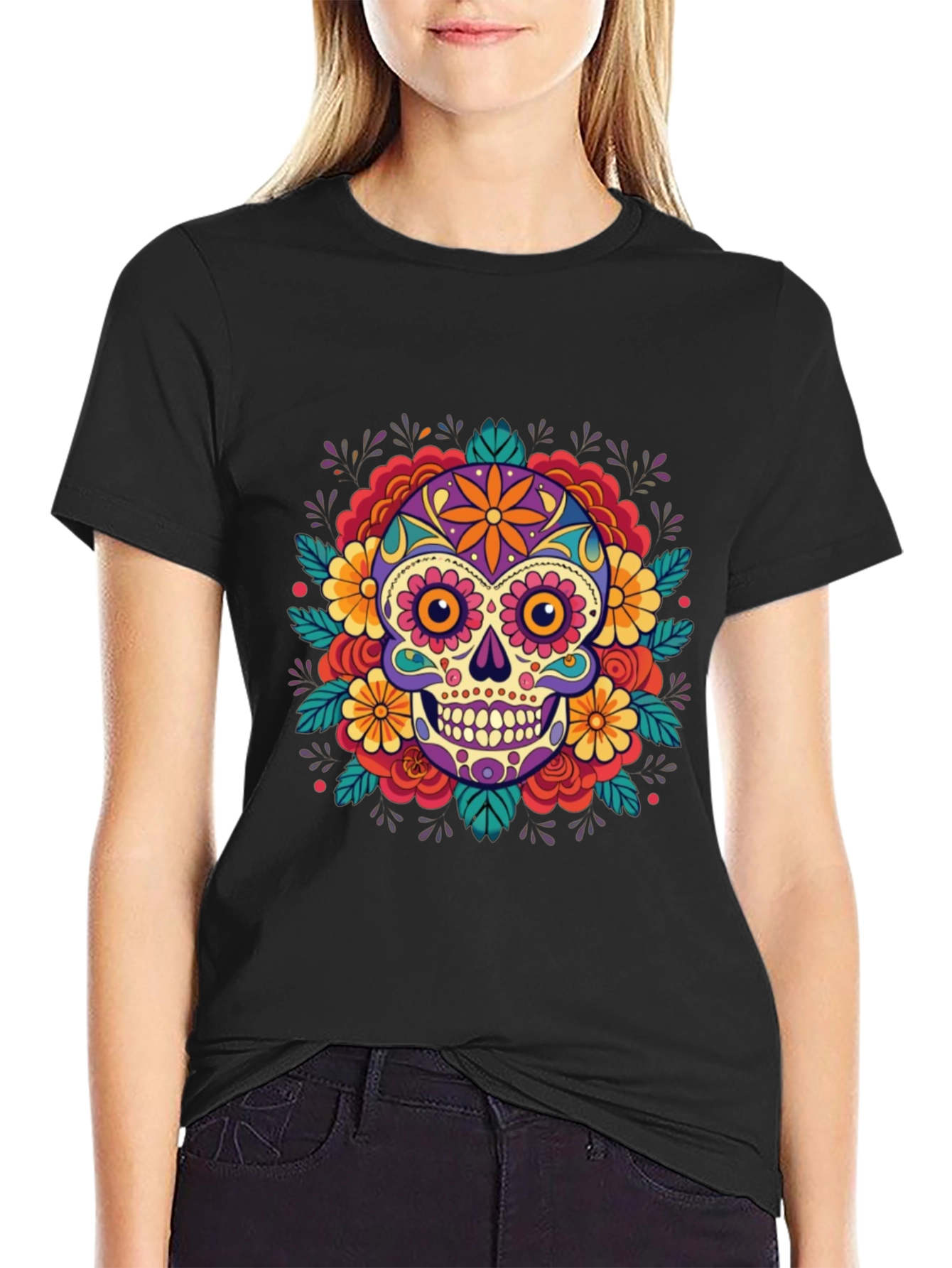 Skull Flower T-Shirt - Dia de los Muertos Style