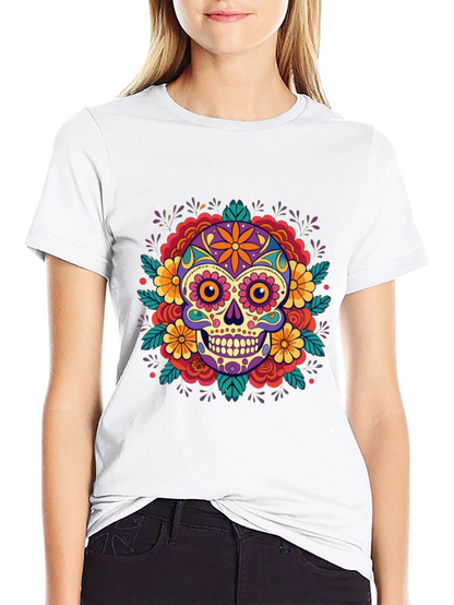 Skull Flower T-Shirt - Dia de los Muertos Style