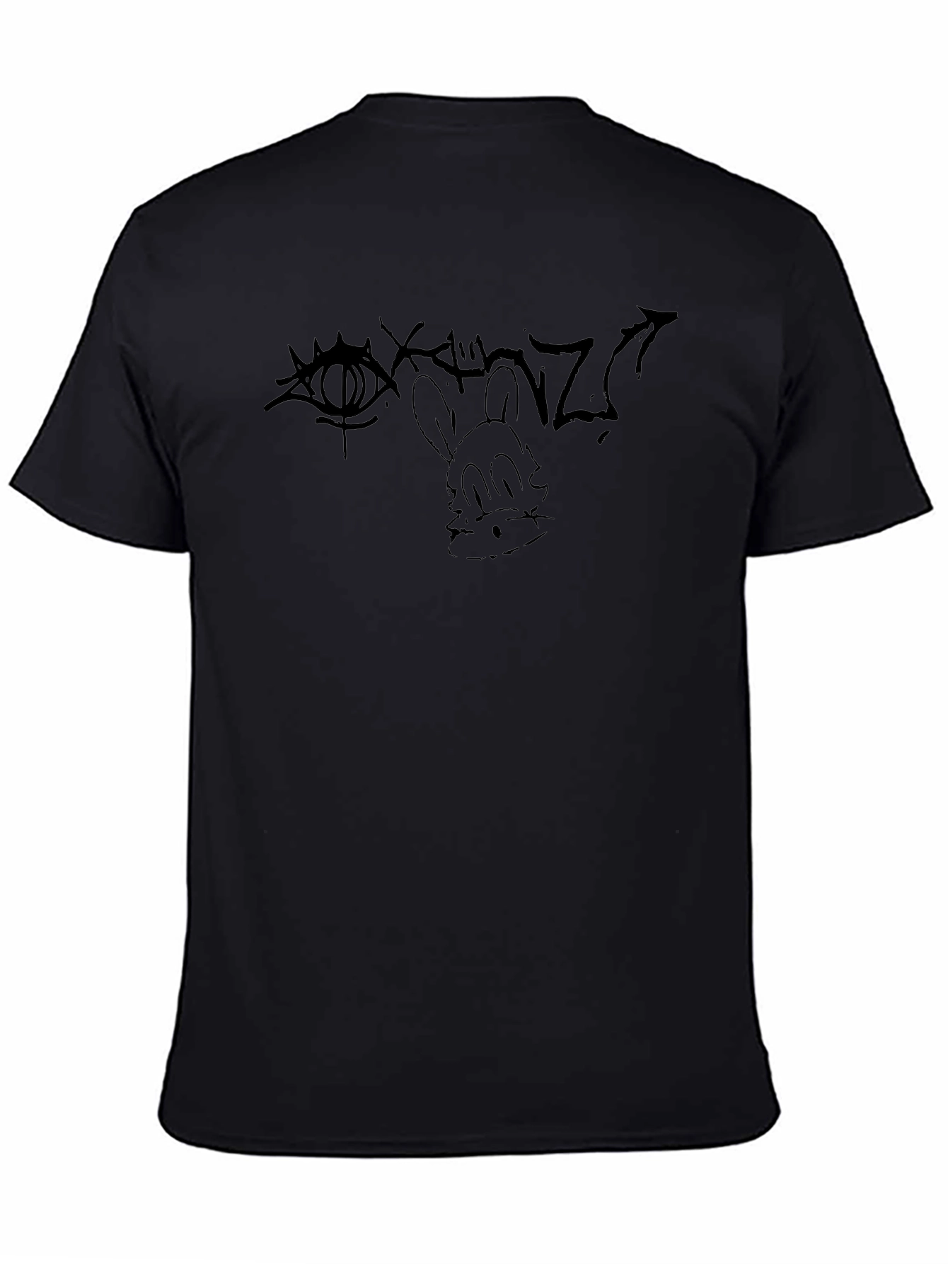 Graphic Print Black T-Shirt - Eye & Rabbit Design