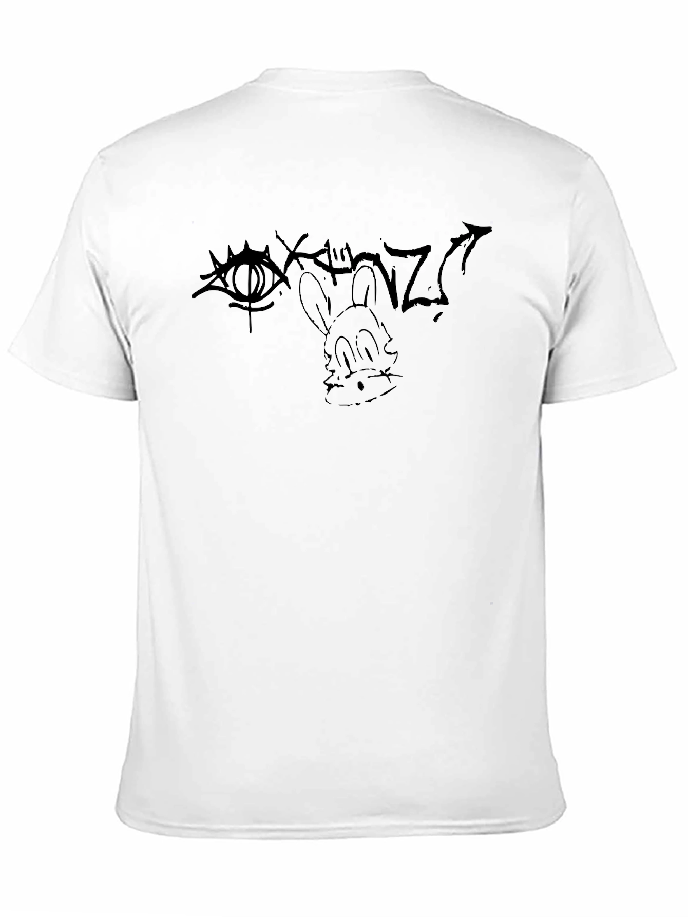 Graphic Print Black T-Shirt - Eye & Rabbit Design