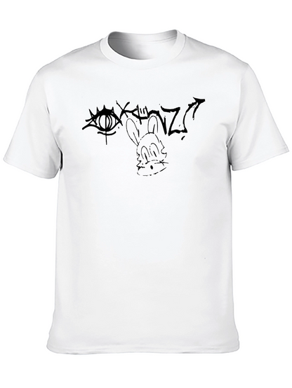 Graphic Print Black T-Shirt - Eye & Rabbit Design