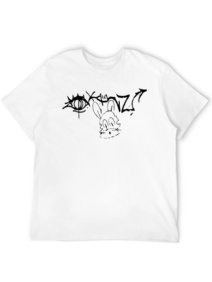 Graphic Print Black T-Shirt - Eye & Rabbit Design