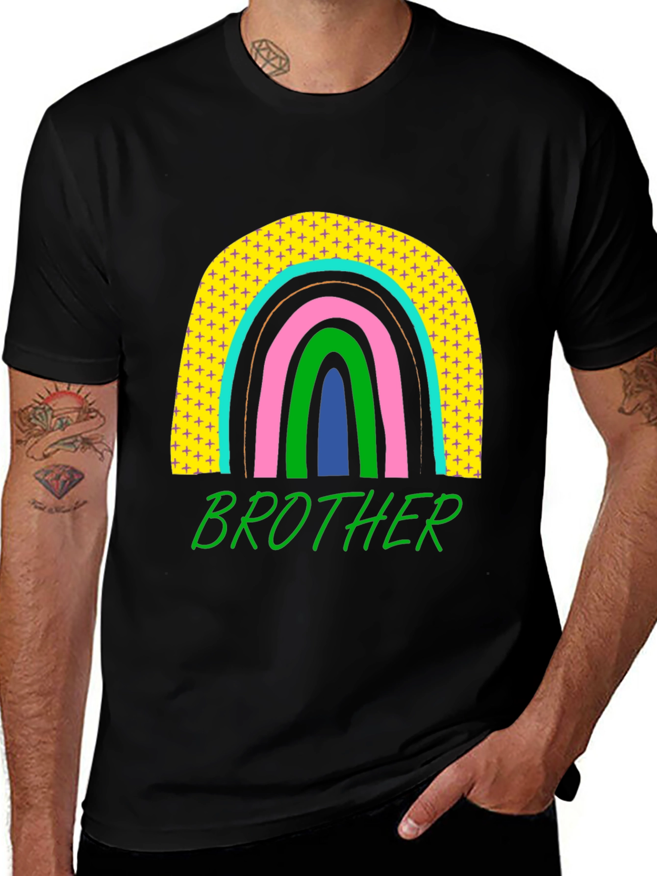 Brother Rainbow Graphic T-Shirt - Mens Black Tee