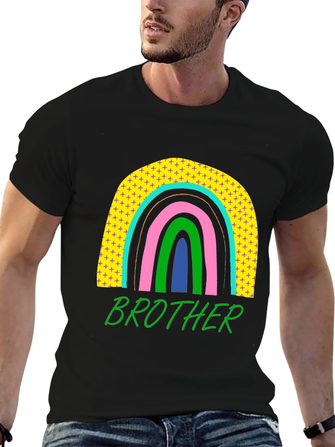Brother Rainbow Graphic T-Shirt - Mens Black Tee