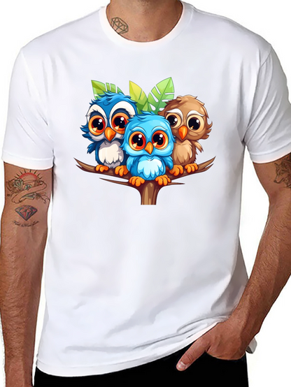 Cute Owls Graphic Tee - Black Unisex T-Shirt