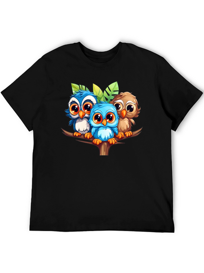 Cute Owls Graphic Tee - Black Unisex T-Shirt