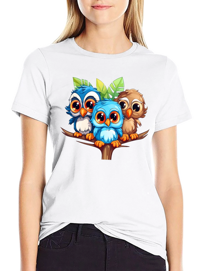 Cute Owls Graphic Tee - Black Unisex T-Shirt