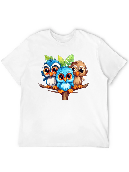 Cute Owls Graphic Tee - Black Unisex T-Shirt