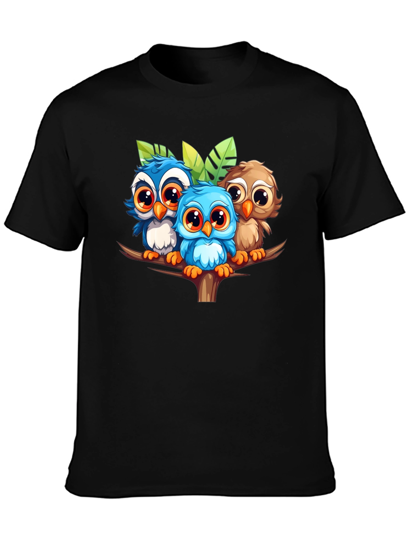 Cute Owls Graphic Tee - Black Unisex T-Shirt