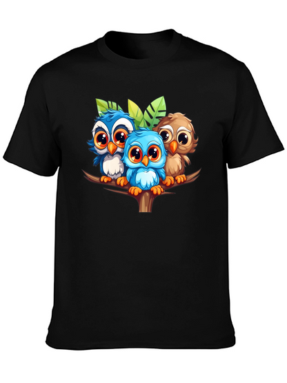 Cute Owls Graphic Tee - Black Unisex T-Shirt