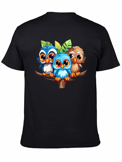 Cute Owls Graphic Tee - Black Unisex T-Shirt