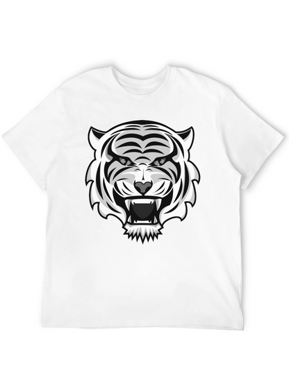 White Tiger Graphic Print Black T-Shirt