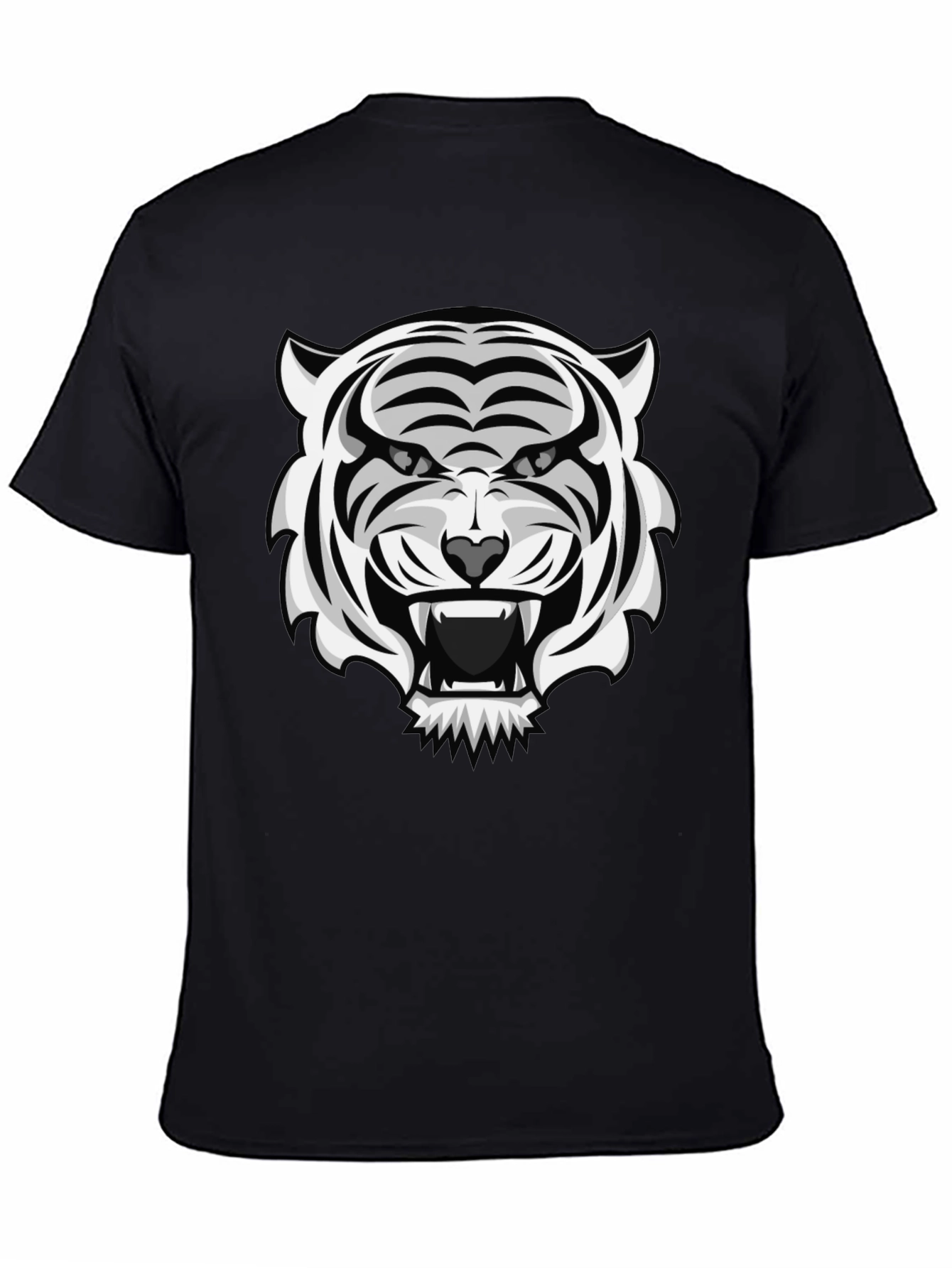 White Tiger Graphic Print Black T-Shirt