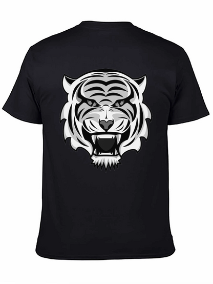 White Tiger Graphic Print Black T-Shirt