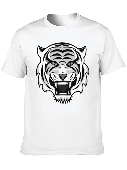 White Tiger Graphic Print Black T-Shirt