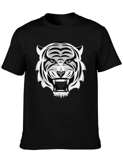 White Tiger Graphic Print Black T-Shirt