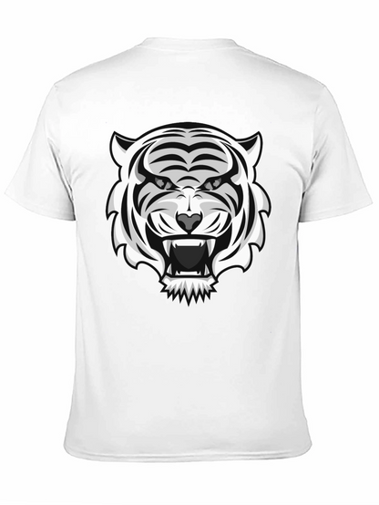 White Tiger Graphic Print Black T-Shirt
