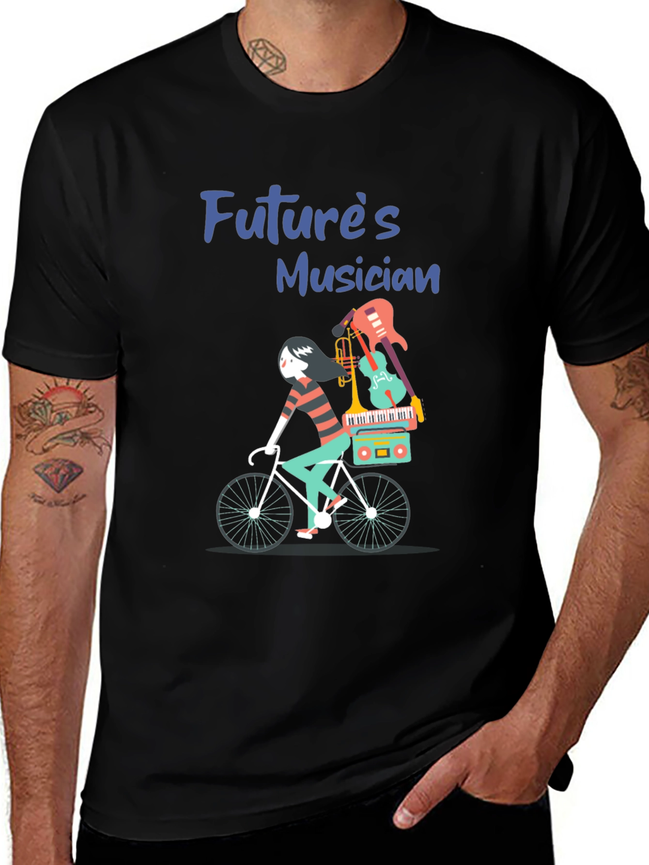 Futures Musician T-Shirt: Cycling with Instruments