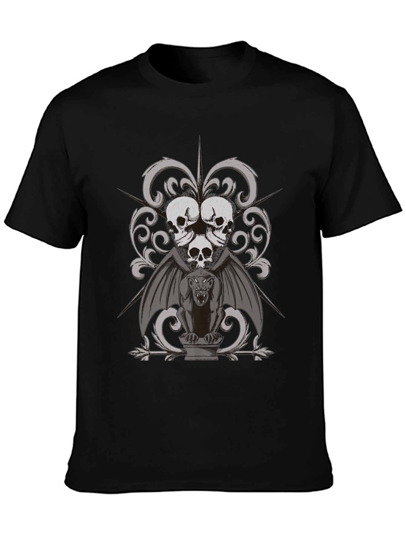 Gothic Skull & Gargoyle Graphic Tee - Dark Style