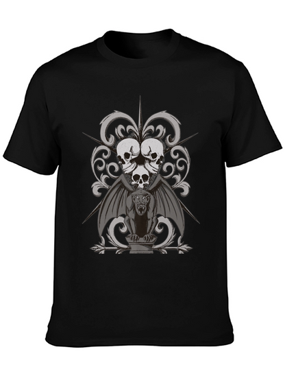 Gothic Skull & Gargoyle Graphic Tee - Dark Style
