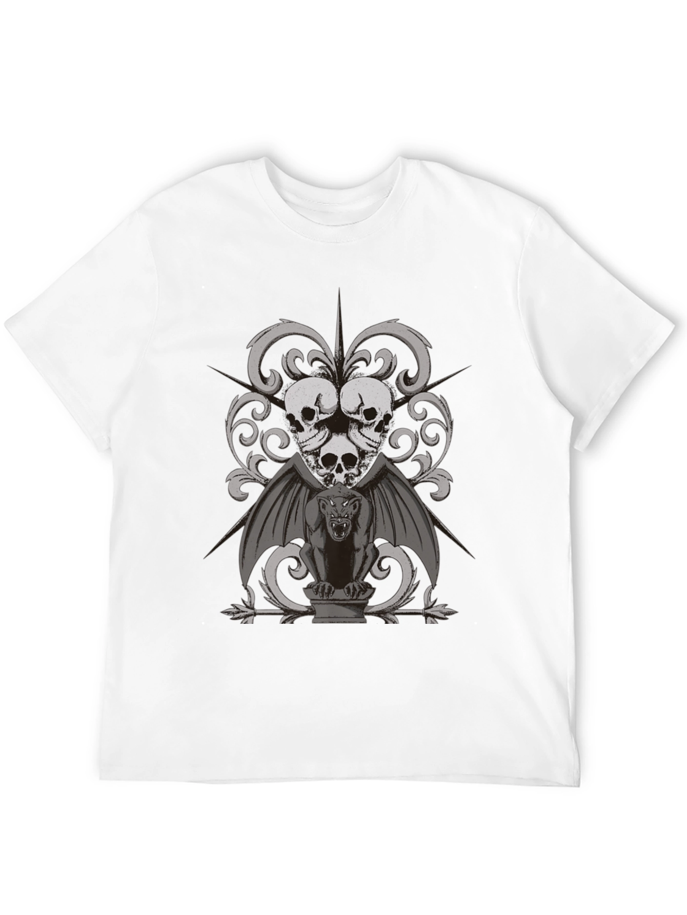 Gothic Skull & Gargoyle Graphic Tee - Dark Style