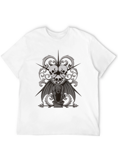 Gothic Skull & Gargoyle Graphic Tee - Dark Style