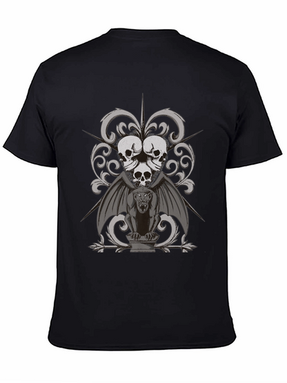 Gothic Skull & Gargoyle Graphic Tee - Dark Style