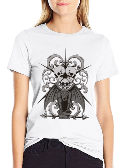 Gothic Skull & Gargoyle Graphic Tee - Dark Style