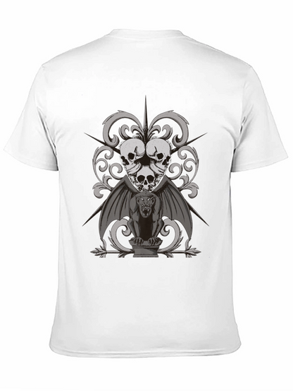Gothic Skull & Gargoyle Graphic Tee - Dark Style