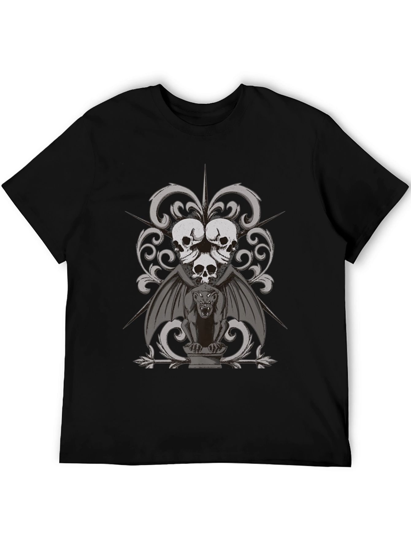 Gothic Skull & Gargoyle Graphic Tee - Dark Style