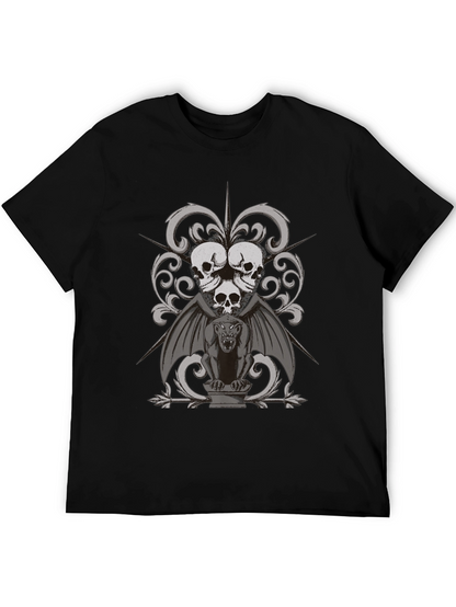Gothic Skull & Gargoyle Graphic Tee - Dark Style
