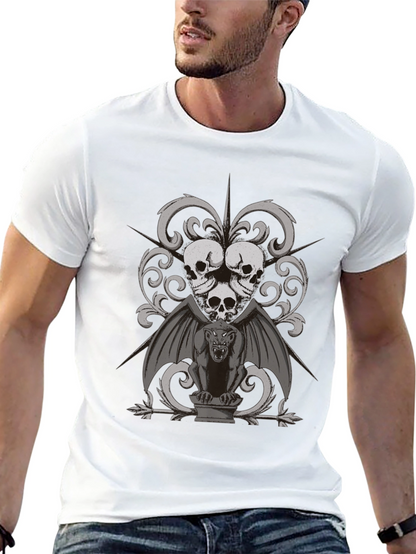 Gothic Skull & Gargoyle Graphic Tee - Dark Style