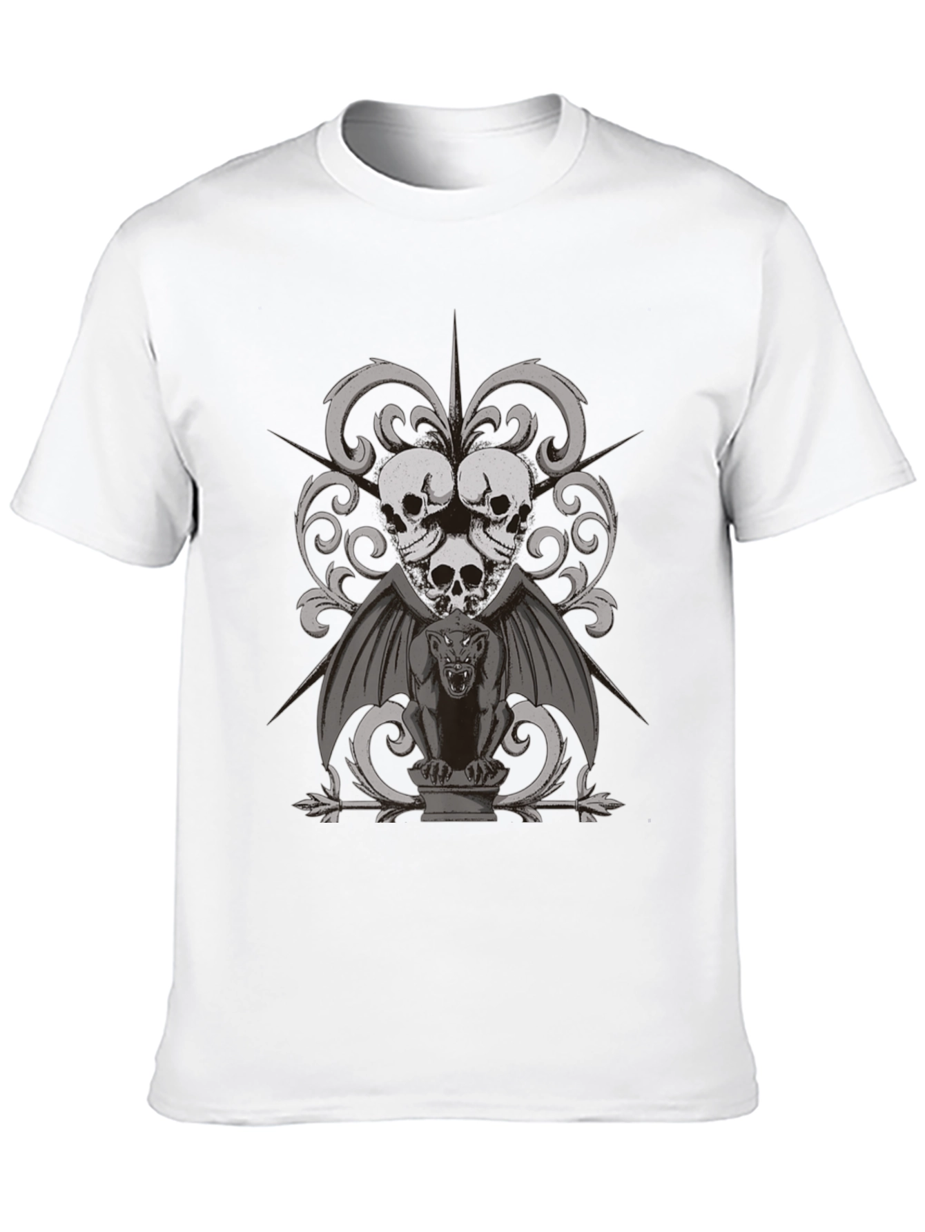 Gothic Skull & Gargoyle Graphic Tee - Dark Style