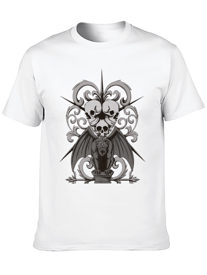 Gothic Skull & Gargoyle Graphic Tee - Dark Style