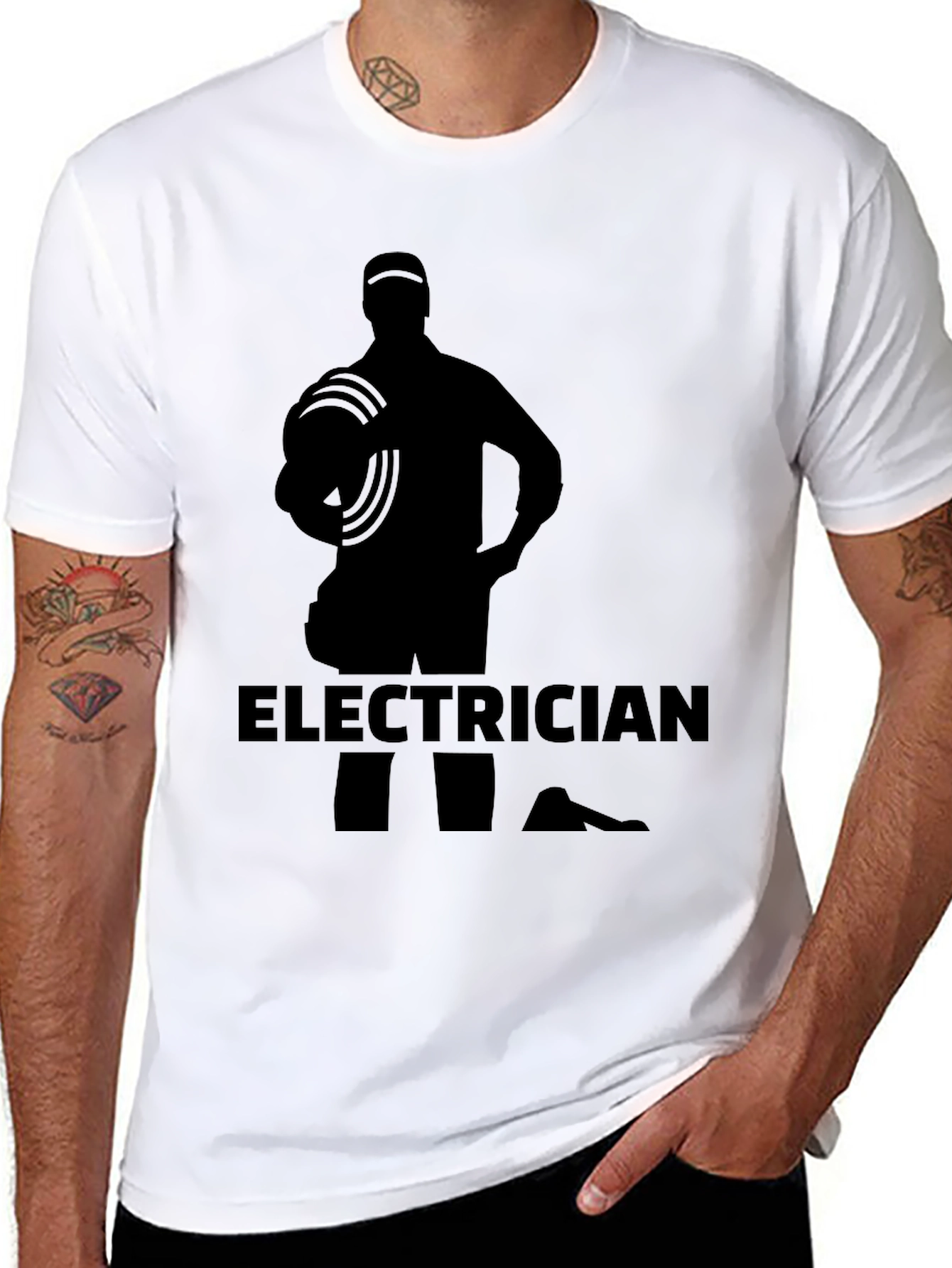 Electrician Silhouette Graphic Black T-Shirt