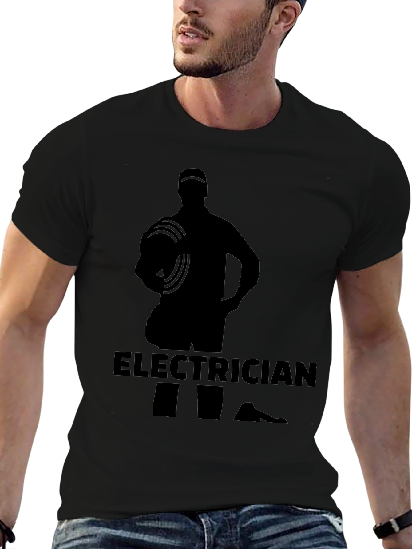 Electrician Silhouette Graphic Black T-Shirt
