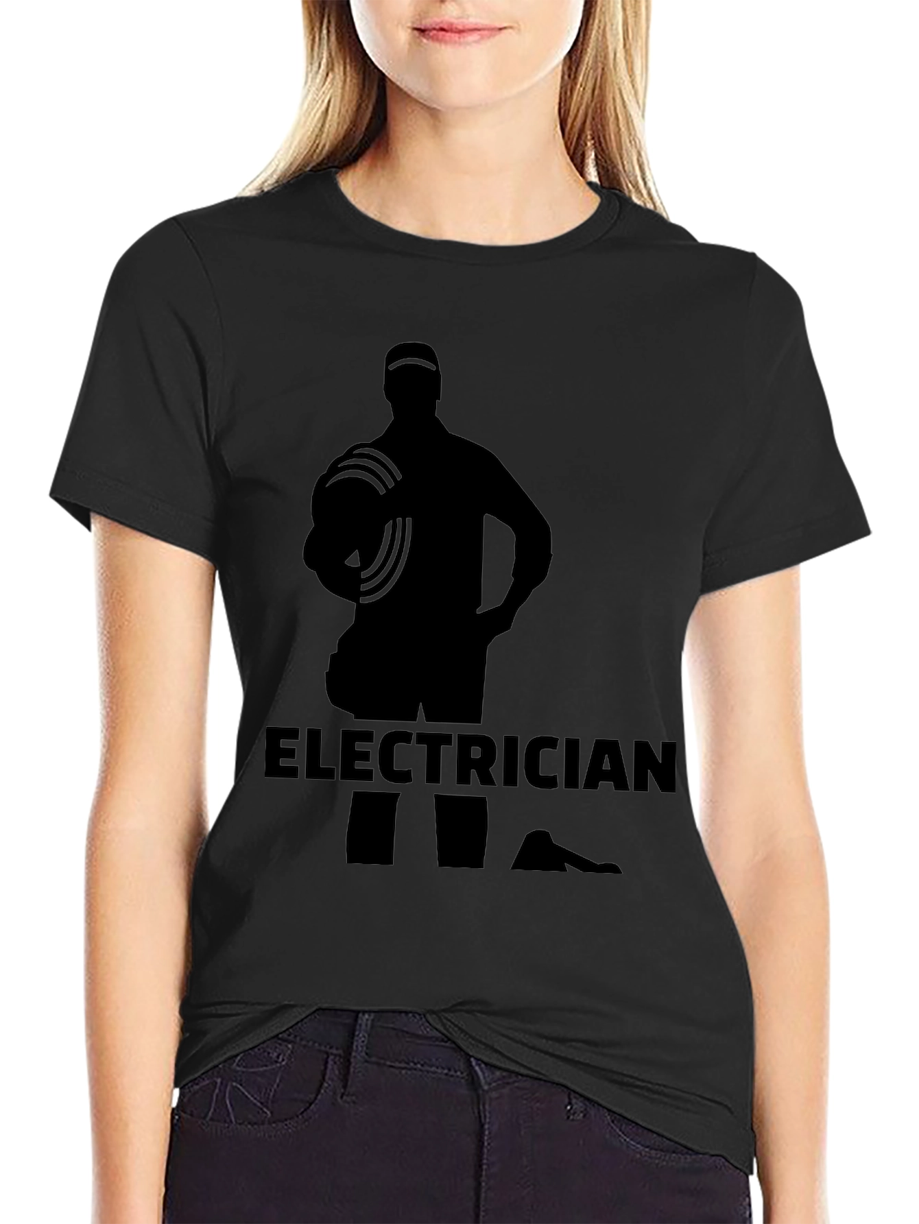 Electrician Silhouette Graphic Black T-Shirt