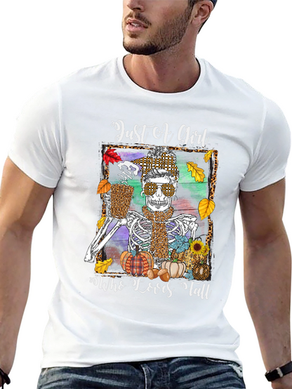 Just A Girl Who Loves Fall Skeleton T-Shirt
