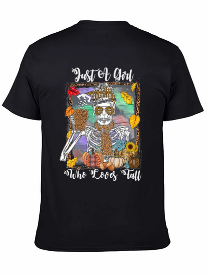 Just A Girl Who Loves Fall Skeleton T-Shirt