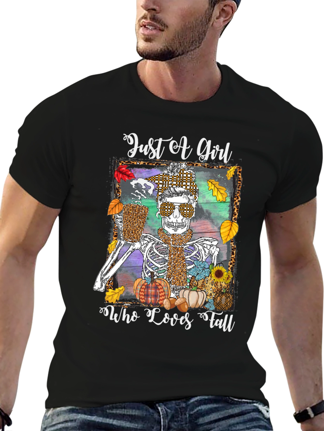 Just A Girl Who Loves Fall Skeleton T-Shirt