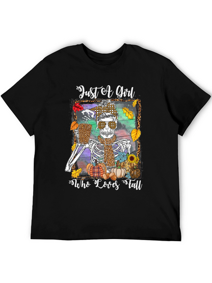 Just A Girl Who Loves Fall Skeleton T-Shirt
