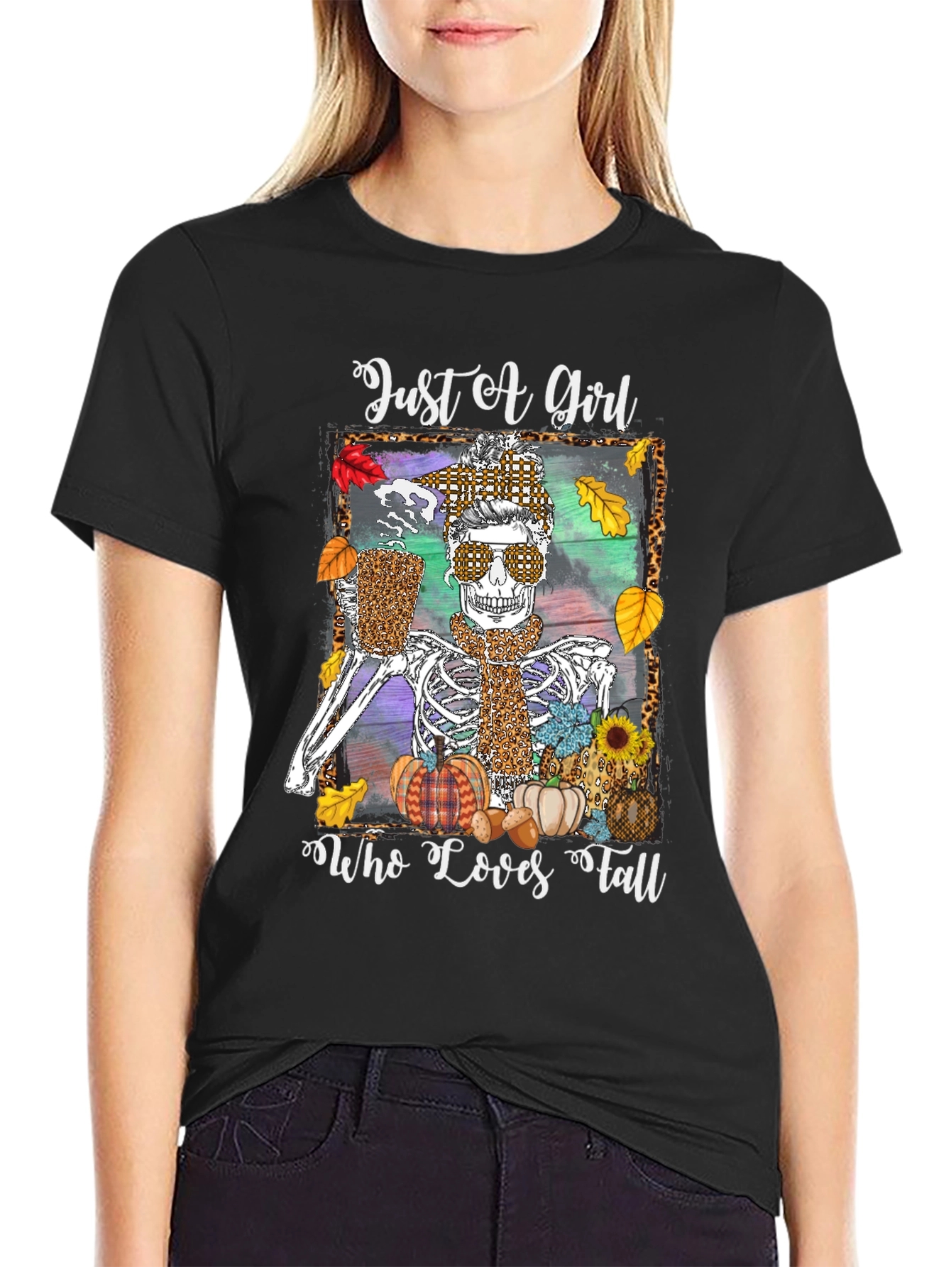 Just A Girl Who Loves Fall Skeleton T-Shirt