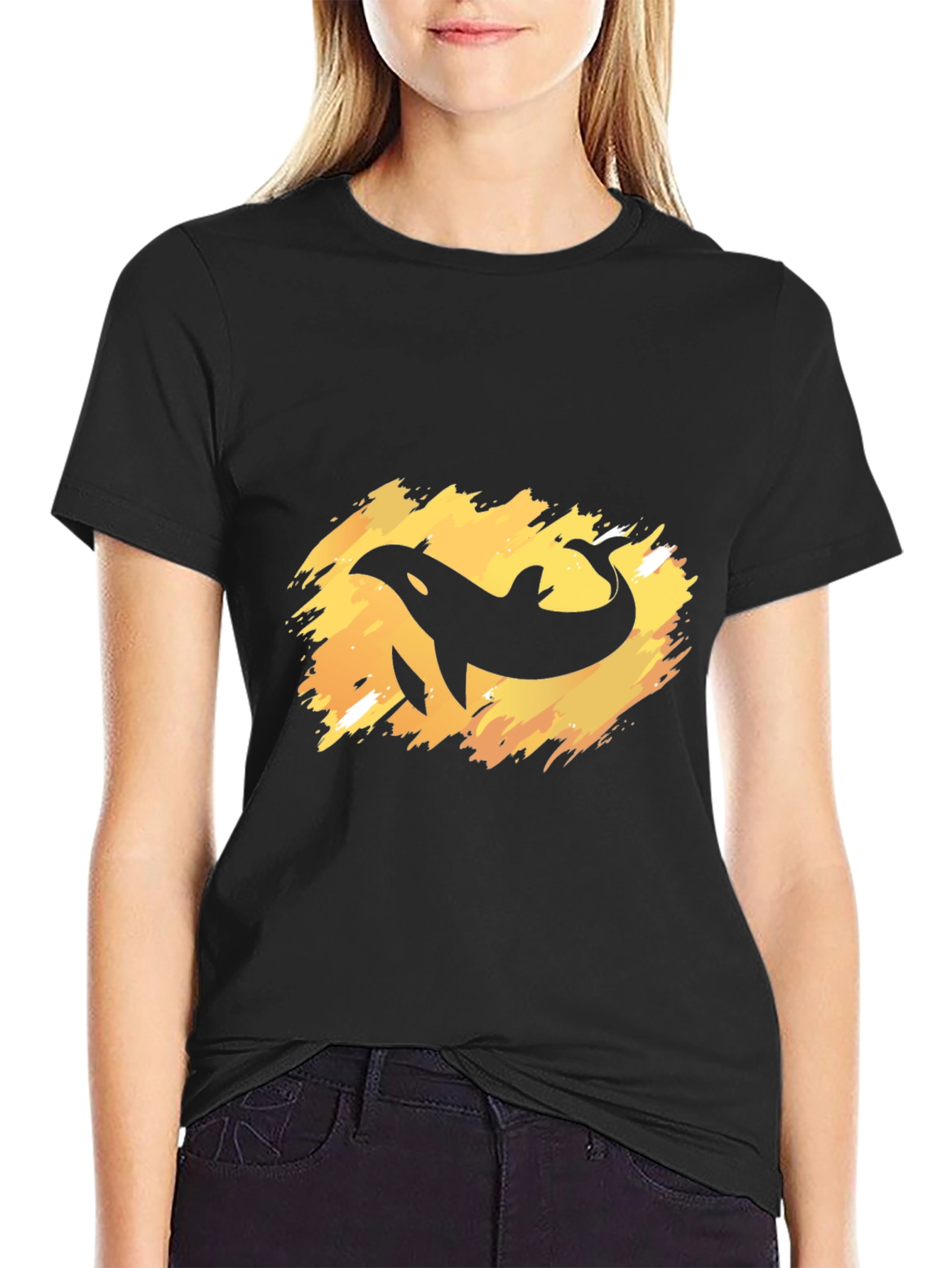 Orca Whale Graphic Tee - Black Cotton T-Shirt