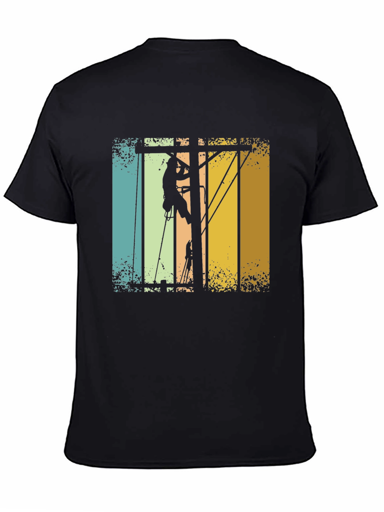 Lineman Retro T-Shirt - Electrician Climbing Pole Tee