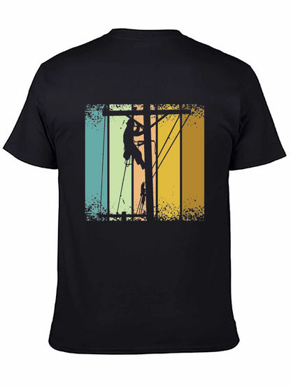 Lineman Retro T-Shirt - Electrician Climbing Pole Tee