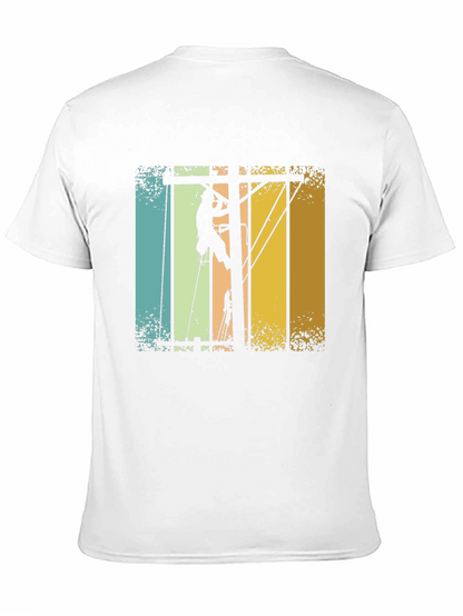 Lineman Retro T-Shirt - Electrician Climbing Pole Tee